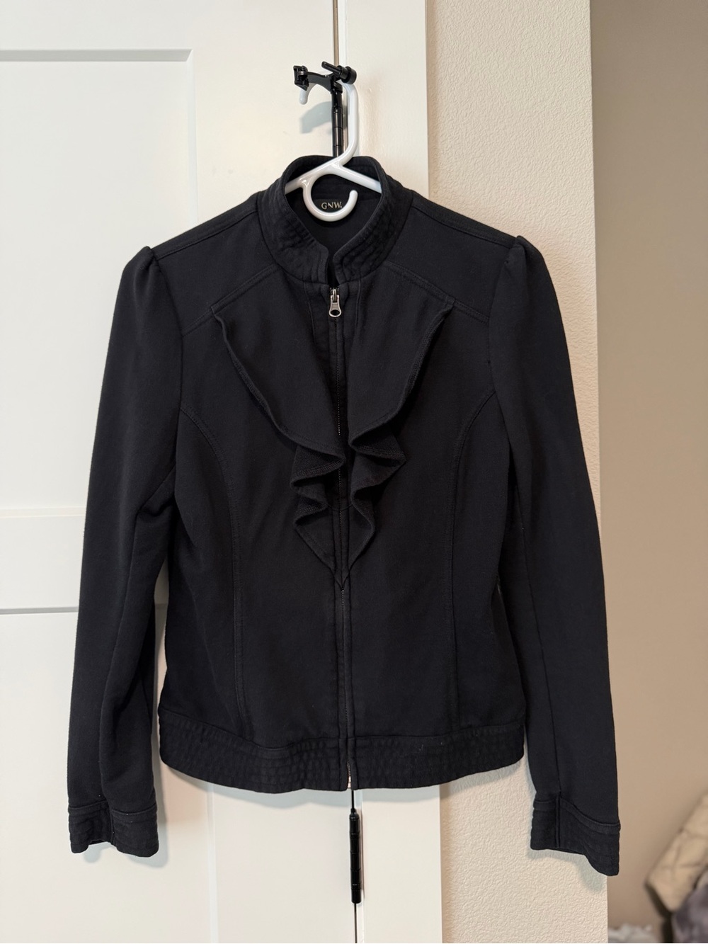 Black Ruffle-Front Jacket - Casual Chic size small women’s GNW